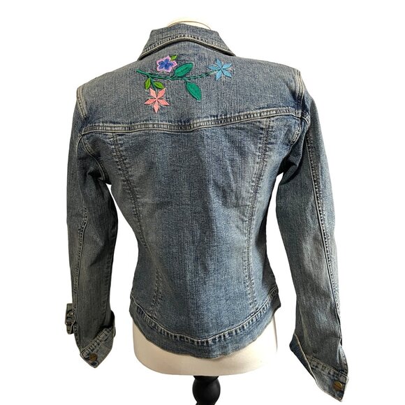 Vintage Yuka Jeans Embroidered Denim Jacket Sz Medium Womens Floral Long Sleeve - Picture 1 of 10